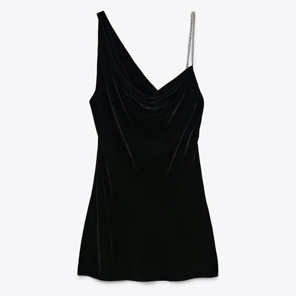 NEW Blogger's Favorite Zara Black Velvet Chain Dress Small - Picture 1 of 11